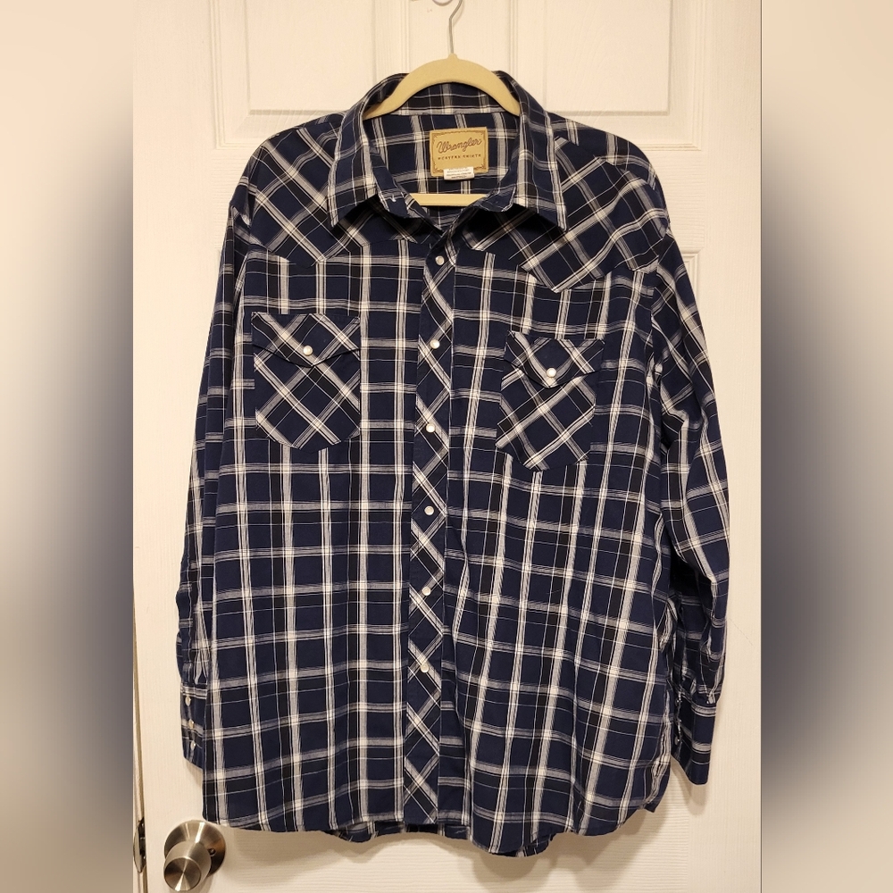 Wrangler mens western wear long sleeve navy plaid 2XL